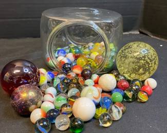 Vintage Glass Marbles With Larger Glass Colored Balls
