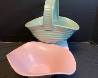 Haeger Pottery Basket Bowl  Vintage Pink Pottery Dish