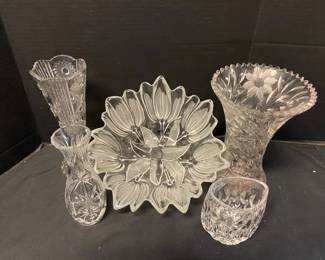 Assorted Cut Glass Vases  Mikasa Tulip Glass Bowl