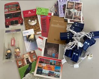 English and London Souvenir Postcards with Ornaments and Strand Lights