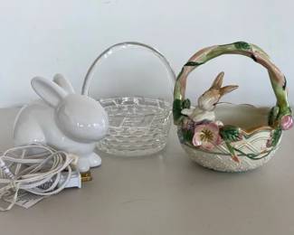 Ceramic Bunny Light with Glass and Pottery Baskets