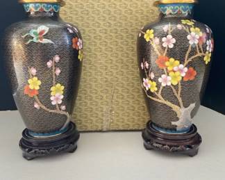 2 Vintage Cloisonn Chinese Vases