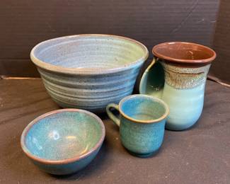 Blue Pottery Bowls Teacup  Neher Clay Handwarmer Mug