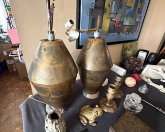 Rare mid century modern bronze lamps need rewiring and some minor conservation but all there! Many small decorative items