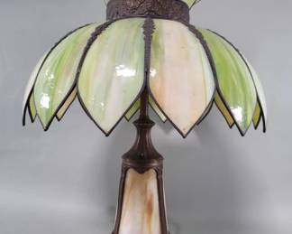 190  Lot 128  Vintage slag glass and spelter table lamp