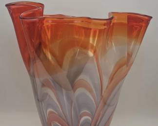 Lot 470h  Vintage handblown orange art glass vase with