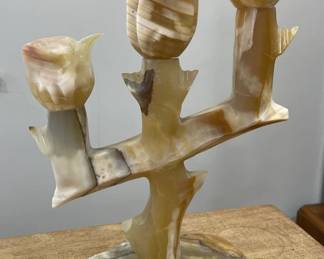 Lot 361h  Vintage carved onyx threearm candelabra