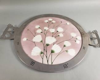 Lot 454  Vintage silver plate and porcelain insert vanity
