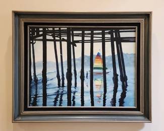 059  Lot 306h  Vintage oil on canvas beach scene Maxine Burnett