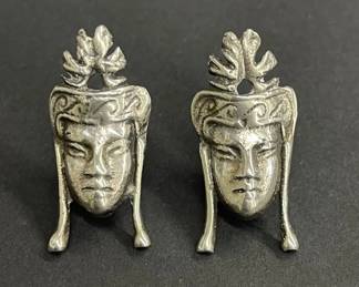 Lot 630h  Vintage sterling silver tribal mask screwback