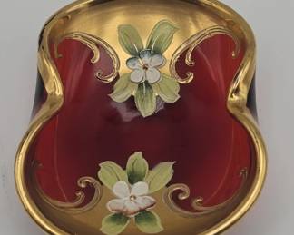 Lot 413h  Vintage ruby red art glass trinket dish