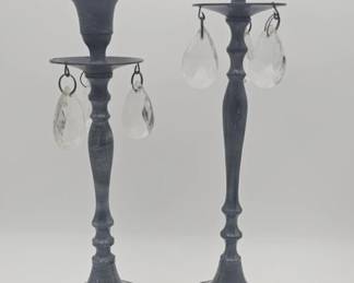 Lot 471h  Pair of patinated brass candlesticks with h