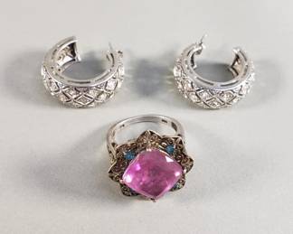 Lot 162  Group of sterling silver earrings and ring with