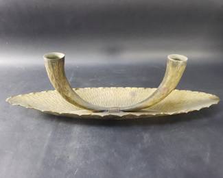Lot 470  Midcentury double horn brass candle holder