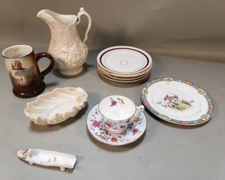 Lot 460  Box of porcelain plates, Staffordshire pitcher,