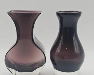 Lot 603h  Two vintage handblown smoky purple art glass