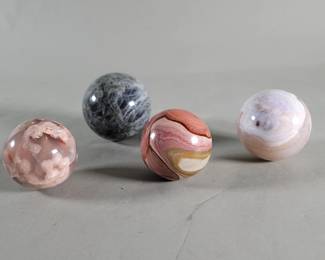 Lot 416  Four agate, gray moonstone, rhodochrosite