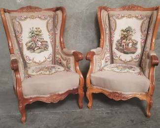 113  Lot 61  Pair of Frenchstyle wingback arm chairs with