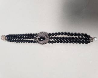 Lot 46  Vintage multistrand black onyx bead bracelet
