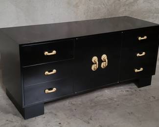 Lot 204  Hollywood Regencystyle black lacquered cabinet