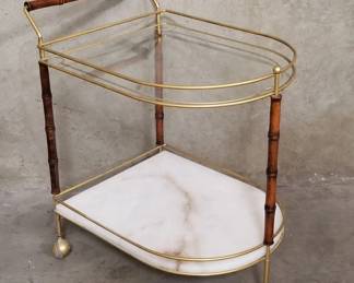 Lot 51  Midcentury brass tone, glass and faux bamboo b