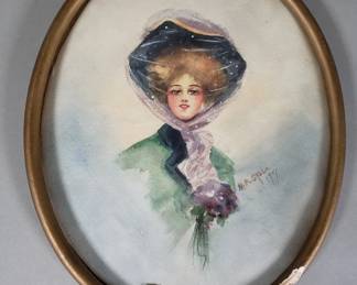065  Lot 399  Antique signed watercolor portrait