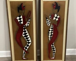 Lot 355h  Framed midcentury court jester wall plaque