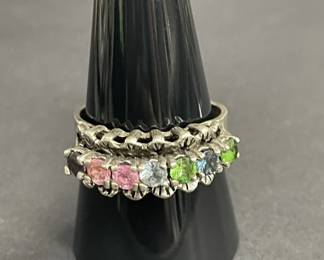 Lot 575h  Sterling silver ring with multicolor gemstones