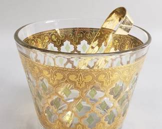 Lot 435  Midcentury glass gilt ice bucket with tongs