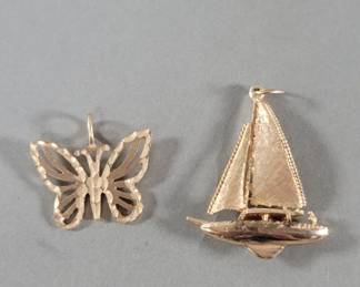 010  Lot 345  14k gold sailboat, butterfly pendants