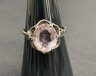 Lot 700h  Sterling silver ring with pink faceted gemstone