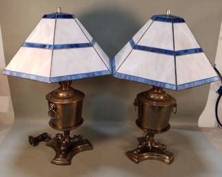 119  Lot 447  Pair of vintage brass urn table lamps with