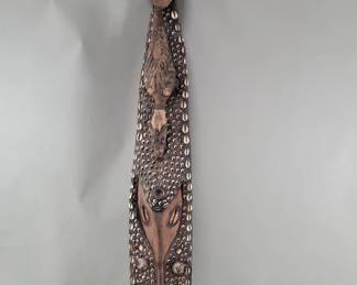 076  Lot 343  Vintage African carved wood Mwai mask adorned