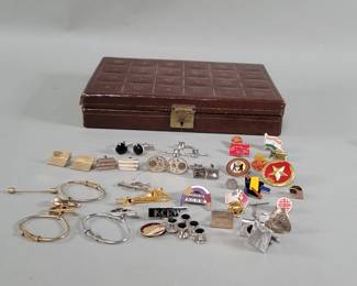 Lot 340  Group of cufflinks, pins, tie clips