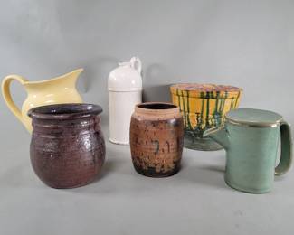 Lot 310  Studio pottery vases, ceramic pitcher, terracotta
