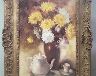 046  Lot 83  Signed Marie Hunter oil on canvas floral still