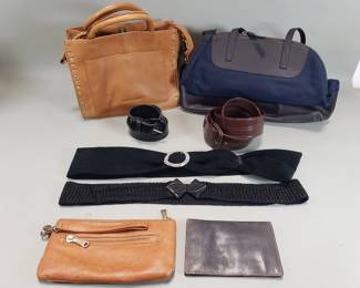 Lot 316  Group of leather  faux leather handbags  belts