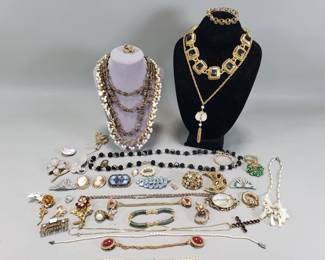 Lot 28  Group of vintage costume jewelry, necklaces,