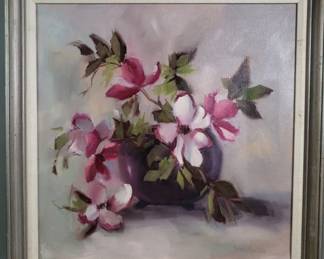 047  Lot 84  Signed Marie Hunter oil on canvas floral still