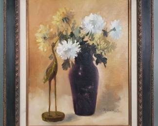 050  Lot 89  Signed Marie Hunter oil on canvas floral still