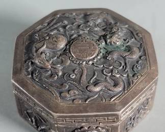 Lot 413  Vintage Chinese export silver plate embossed