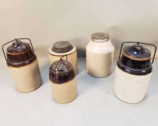 Lot 500  Group of antique Weir  Macomb stoneware canning