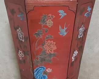 Lot 539  Vintage Chinese red lacquered hexagonal vase