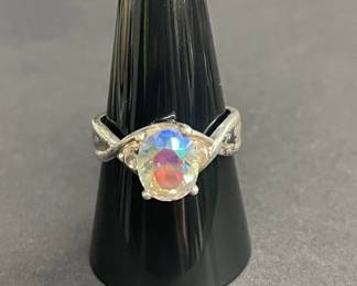 Lot 615h  Sterling silver ring with iridescent gemstone
