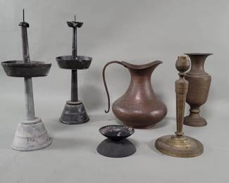 Lot 338  Vintage lead and brass candlesticks, hand