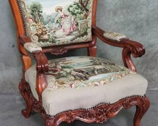 186  Lot 92  French Louis XVstyle carved walnut arm chair