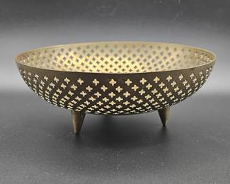Lot 556h  Vintage pierced brass footed bowl with engraved