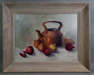 045  Lot 80  Signed Marie Hunter oil on canvas still life