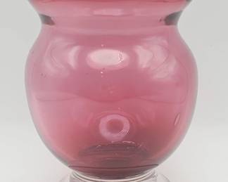 Lot 416h  Vintage handblown cranberry art glass footed vase