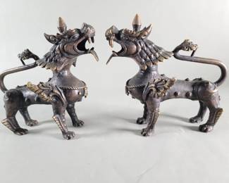 094  Lot 411  Pair of vintage bronze foo dogs